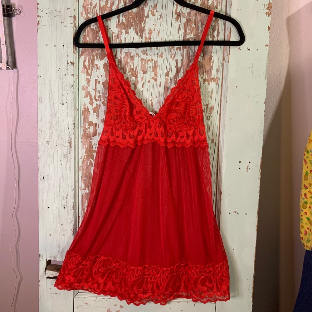 Women’s red chemise lace top